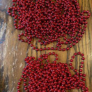 Vintage Red Christmas Tree Beaded Garland 3 Strands 27Ft Total Shiny Holiday Dec
